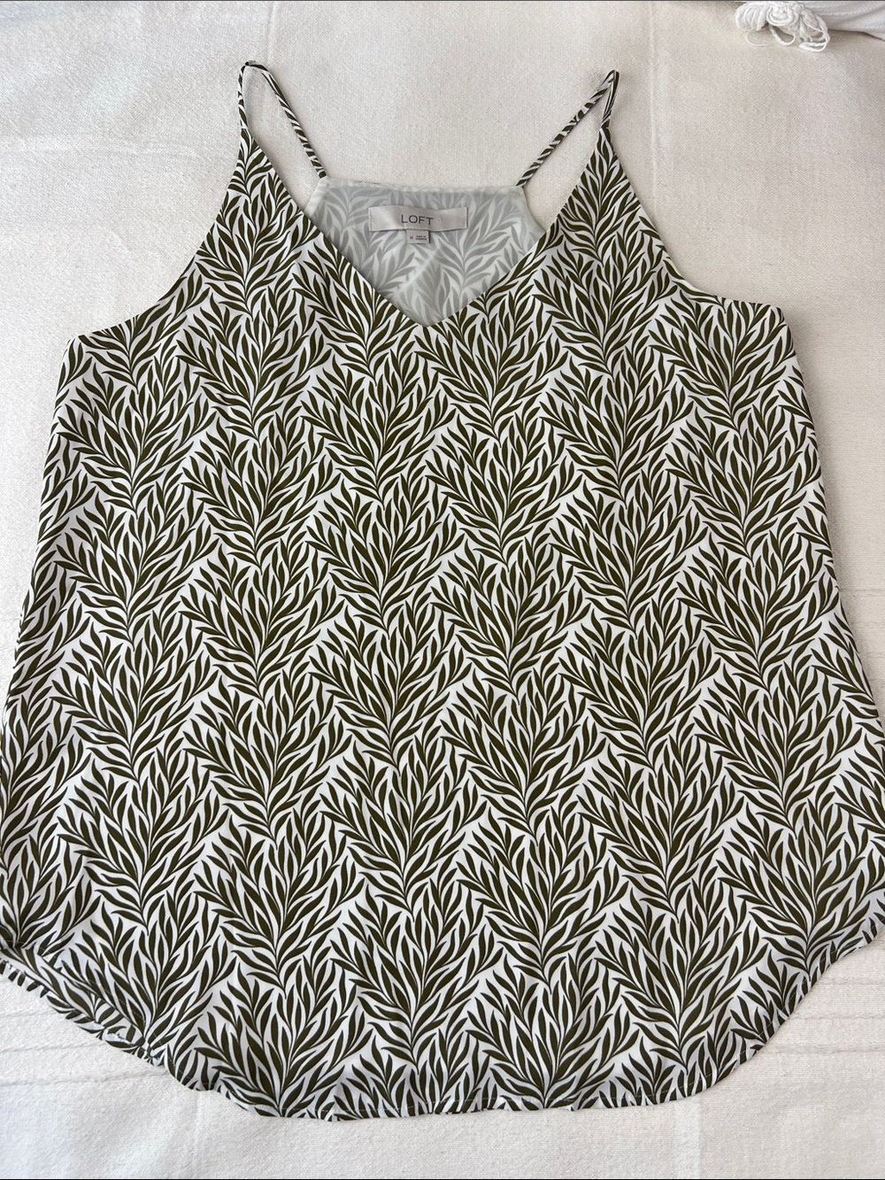 LOFT Olive and White Leaf-Print V-Neck Cami